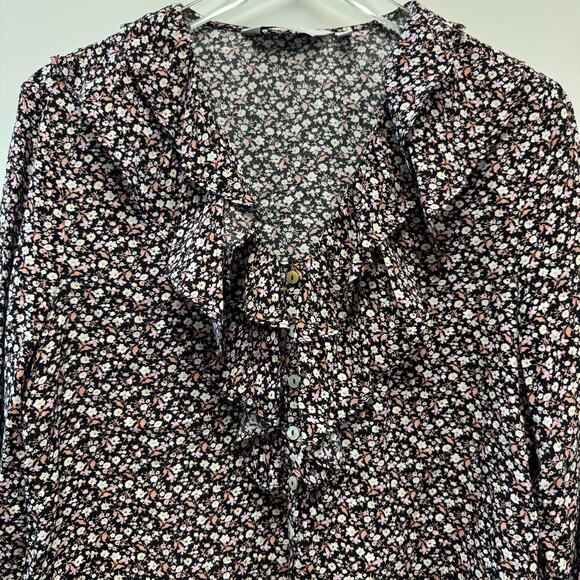 & Other Stories Ruffled Shell Button Blouse Dark Floral Sz 4 - Picture 6 of 9